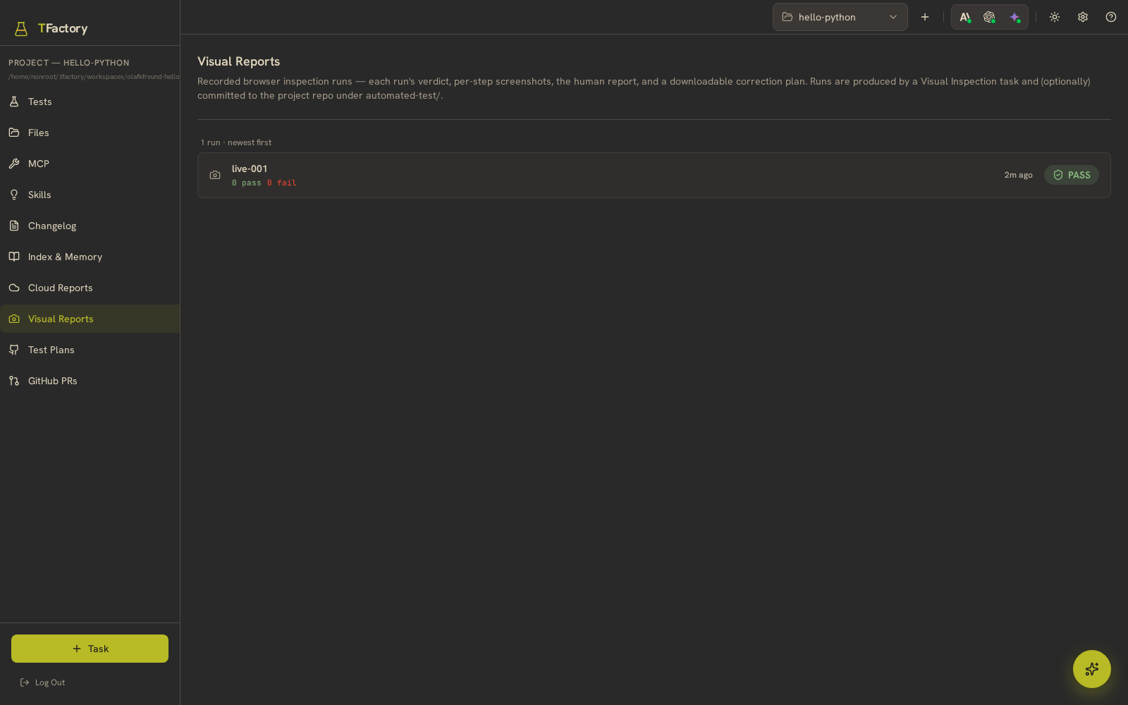 TFactory visual-inspection reports
