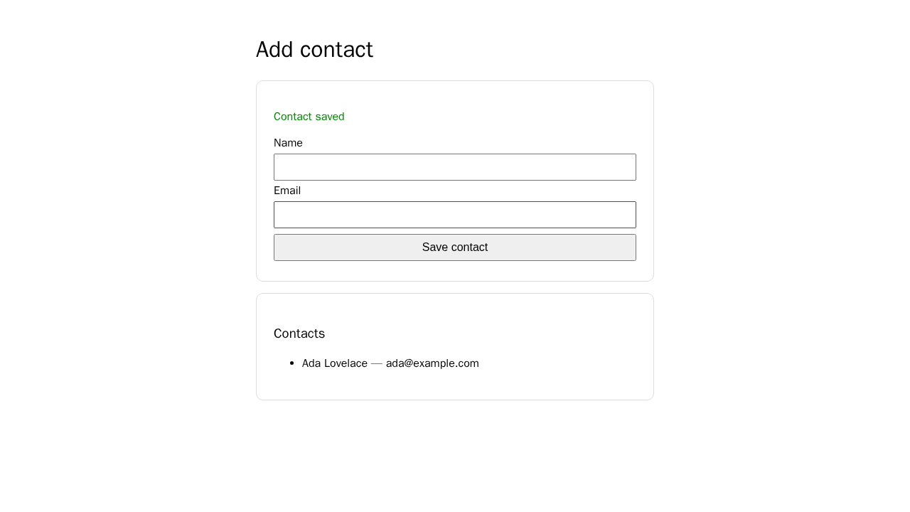 Valid contact saved