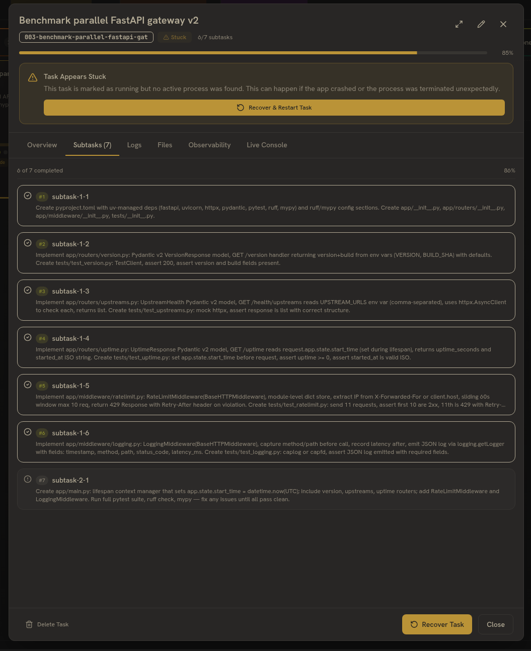Stuck task subtasks