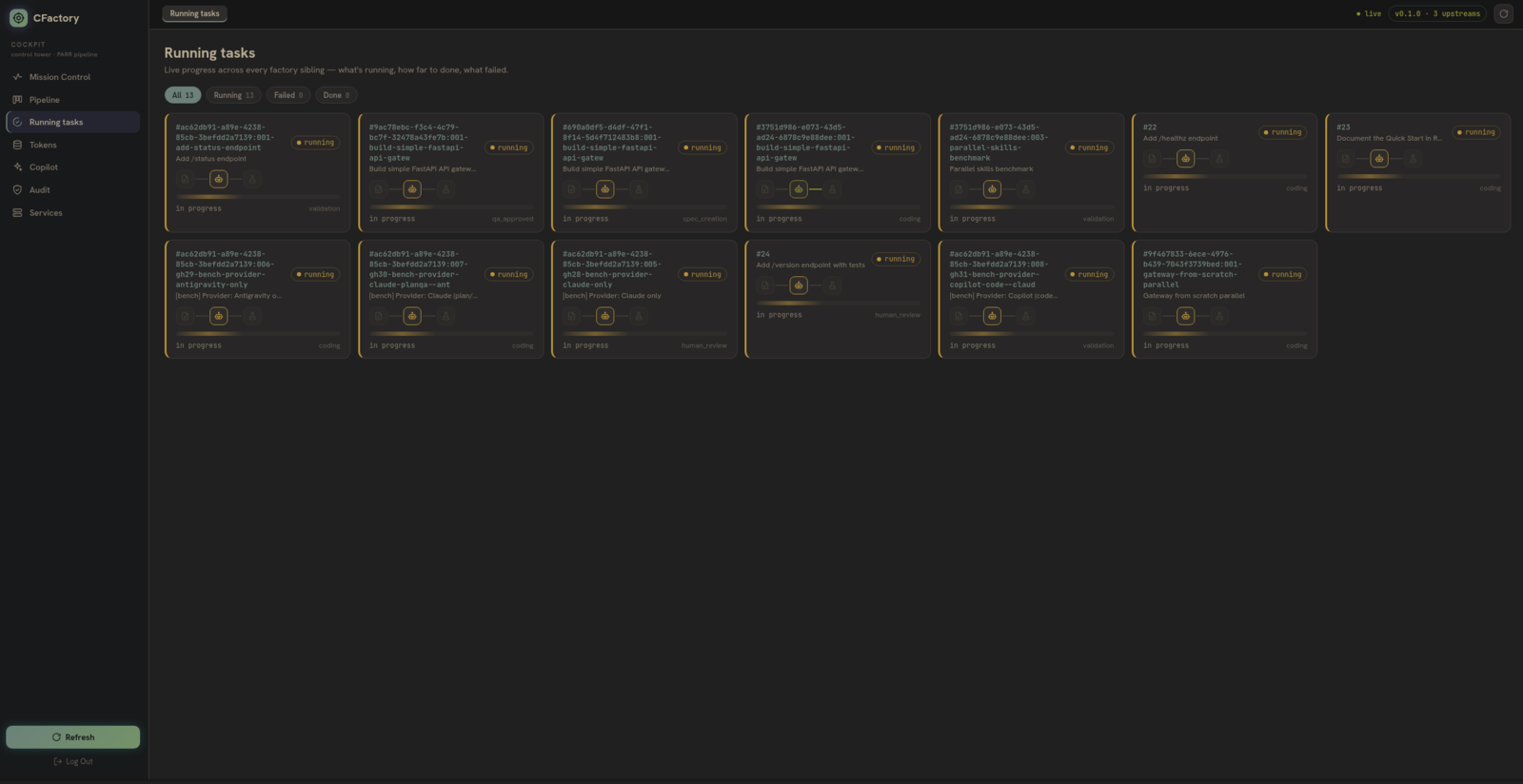 CFactory Running tasks