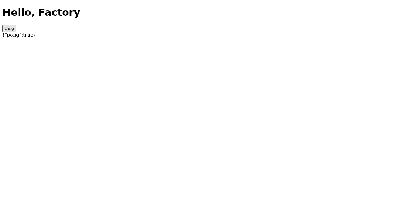 The Ping button result showing the API response