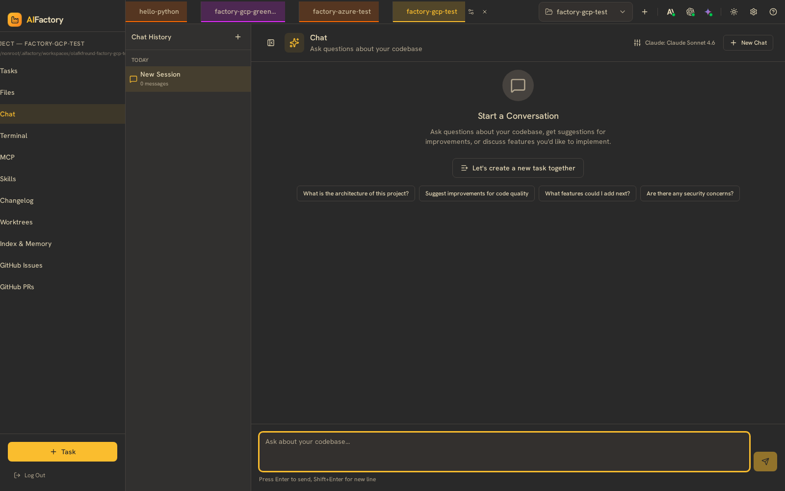 AIFactory — Chat — converse with the coding agent