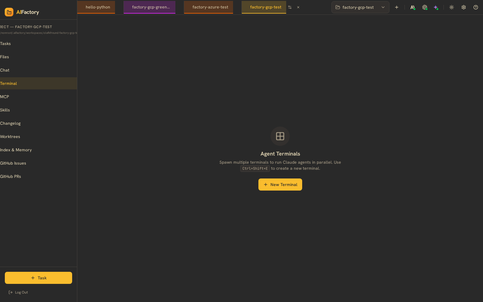 AIFactory — Terminal — the live agent shell