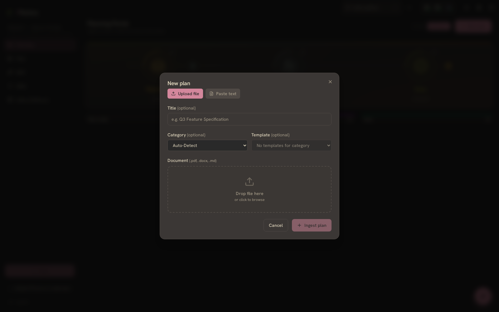 PFactory — New plan — ingest a document or paste text