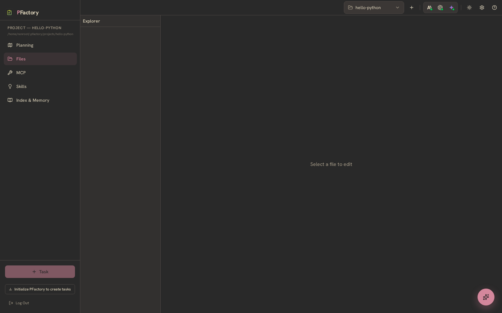 PFactory — Files — the project workspace
