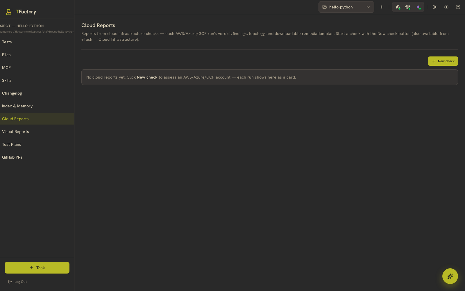TFactory — Cloud Reports — live deployment test runs