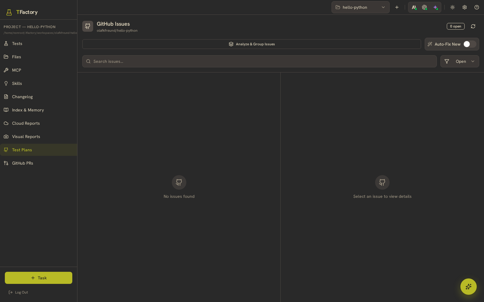 TFactory — New test plan