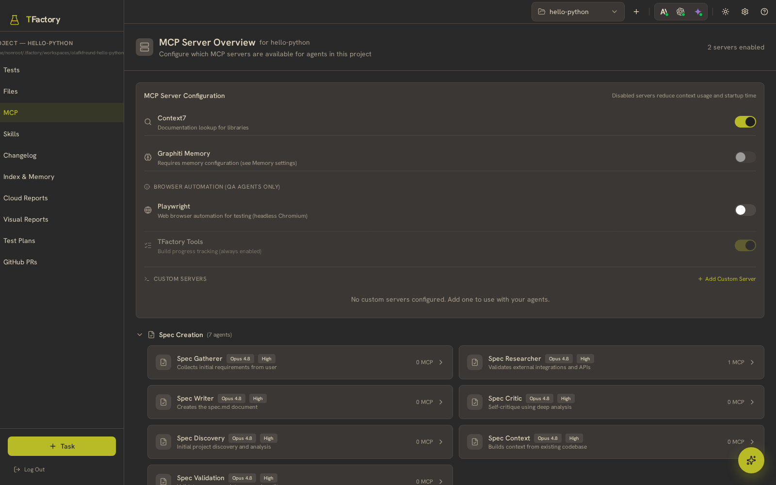TFactory — MCP — connected tools